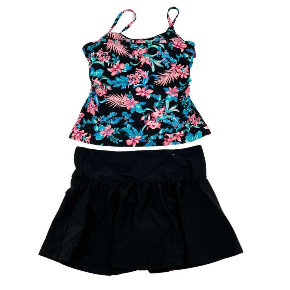 Christina Swimwear | Women's Tankini Bathing Suit Set | Floral | Black | Size 14 - Picture 1 of 5